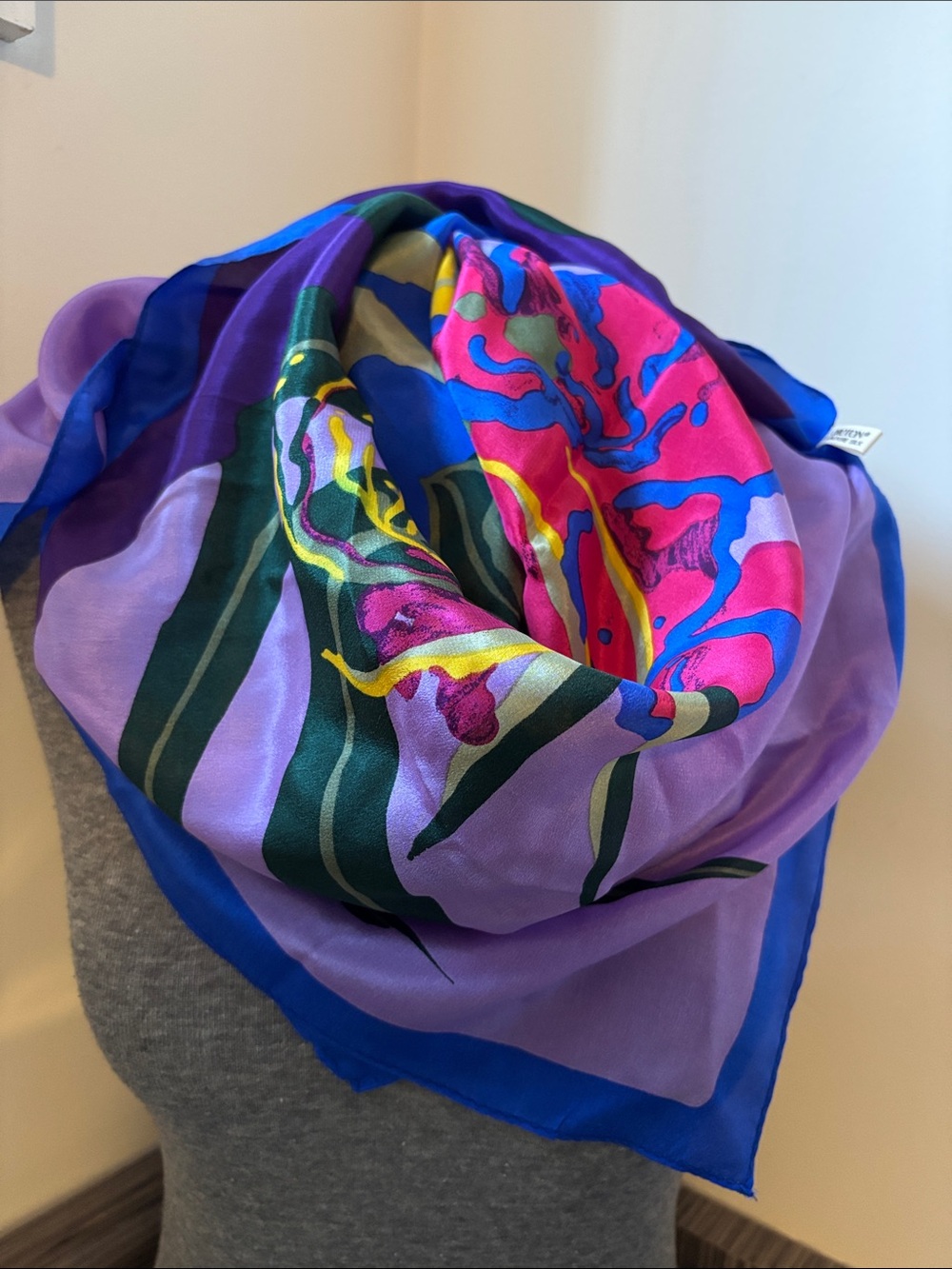 Oroton Judy Lane Purple, Blue & Green Silk Scarf with Bold Stripe Motif